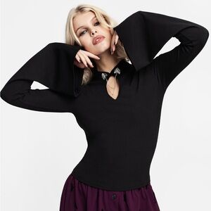 Styx Moth Choker Collar Flare Sleeve Top - size US 10/ UK 14